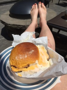 Vern O'Neill's breakfast sandwiches are a great reward for exercising.